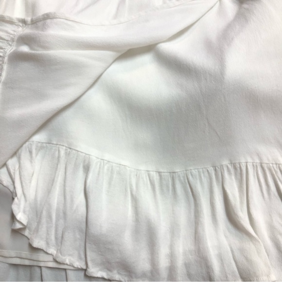 Bardot Women’s Dress Faux Wrap Lined Ruffled Hem & Sleeve Deep V Neck Soft White - Picture 6 of 10